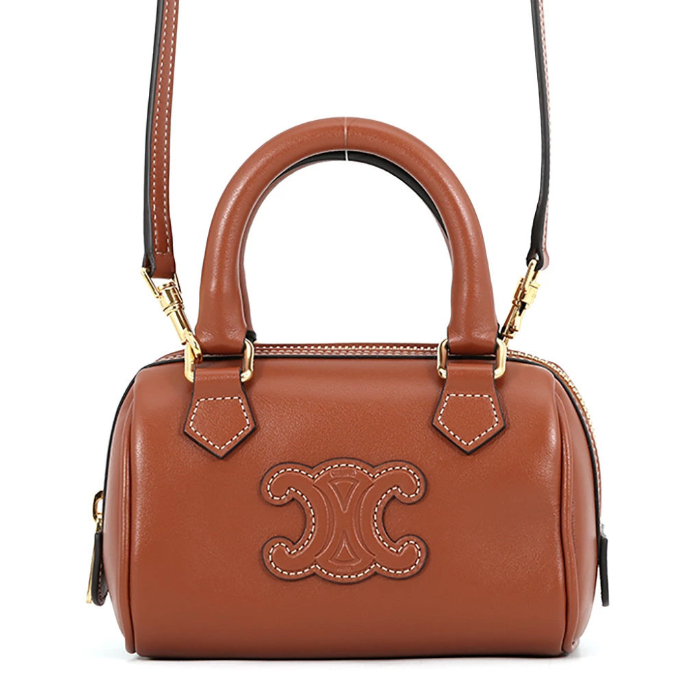 Celine Cuile Triomphe Boston Handbag Smooth Calf Leather Bag Brown